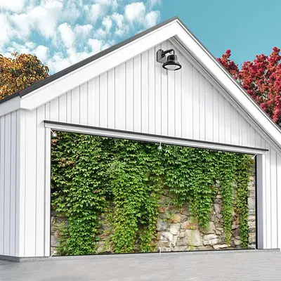 Aperturee Green Vine Leaves Stone Wall Garage Door Banner