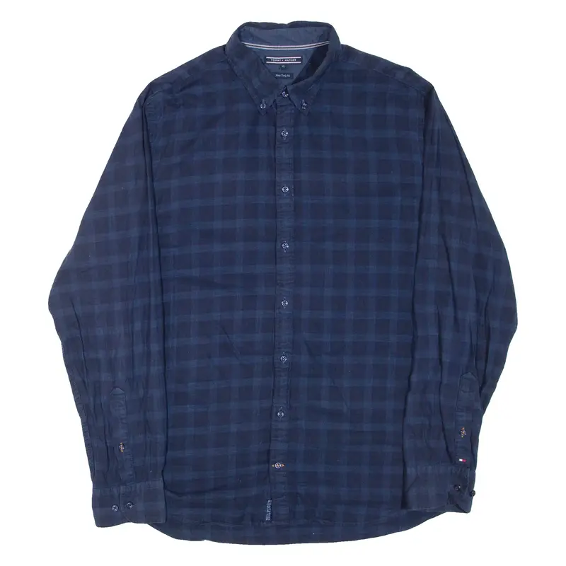 TOMMY HILFIGER Mens Shirt Blue Check Long Sleeve XL