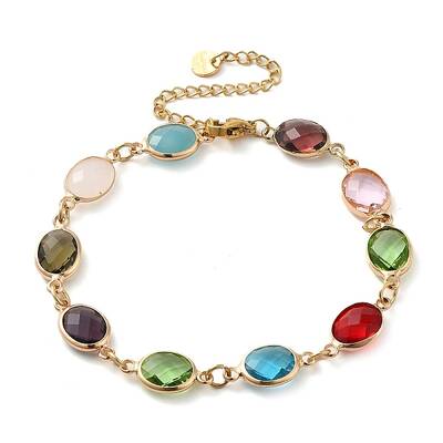 Colorful Glass Link Chain Bracelets