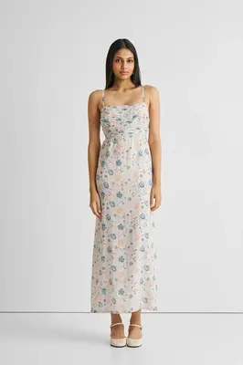Ruched Floral Strappy Maxi Dress | Color: Azalea Allure | Size: L