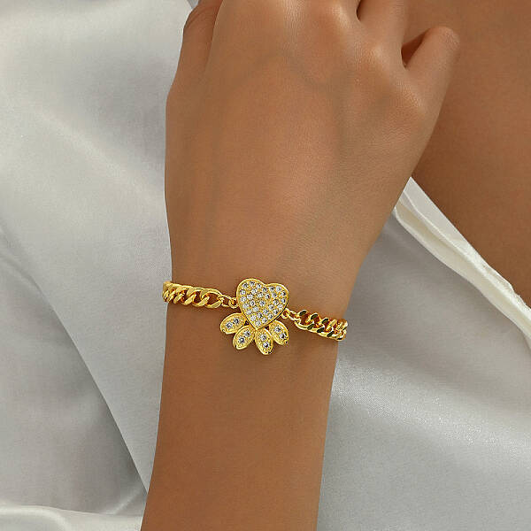 Brass Micro Pave Clear Cubic Zirconia Link Chain Bracelets for Women