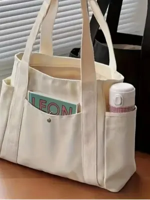 Women's Solid Color Large Capacity Tote Bag, Multi-pocket Zipper Shoulder Bag for Daily Used, Casual Trendy Versatile High-qu...