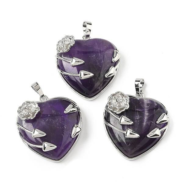Natural Amethyst Heart Pendants