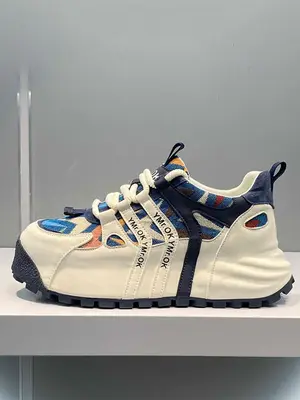 Men's Fashionable Patchwork Design Lace Up Low Top Platform Sneakers, Casual Comfortable Breathable Sports Running Shoes, Mal...