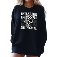 ANTISOCIAL Skull w/ Faux Rhinestone Lightning Bolt Graphic T-Shirt, Long Sleeve Crewneck or Hoodie, Grunge Alt Aesthetic | Ed...
