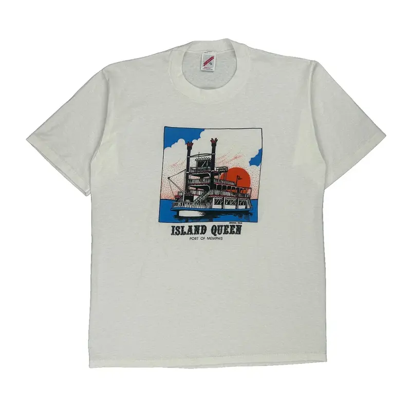 Single Stitch Island Queen Port Of Memphis Jerzees Graphic T-Shirt - XL White Cotton Blend