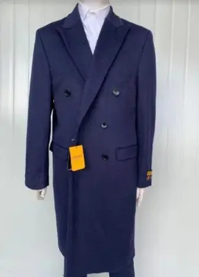 Mens Overcoat -Mens Long Wool Topcoats- Topcoat For Men-Mens Cashmere Blend Blue Full length Overcoat