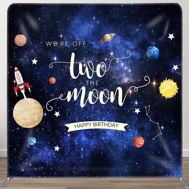 Aperturee Blue Starry Galaxy 2nd Birthday Pillow Case Backdrop, 6X6FT(1.8X1.8M), 111 USD, DSZH0D726-F