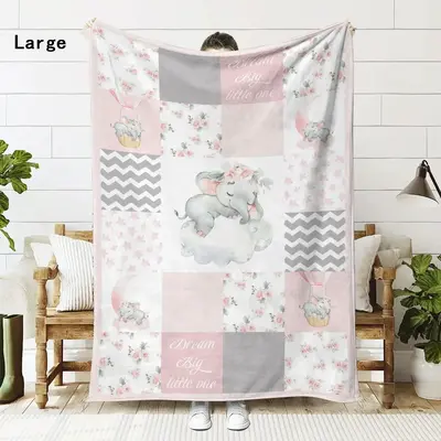 Cartoon Elephant Moon Star Letter Flannel Blanket, 1 Count Soft Throw Blanket For Home Sofa Bedroom & Travel