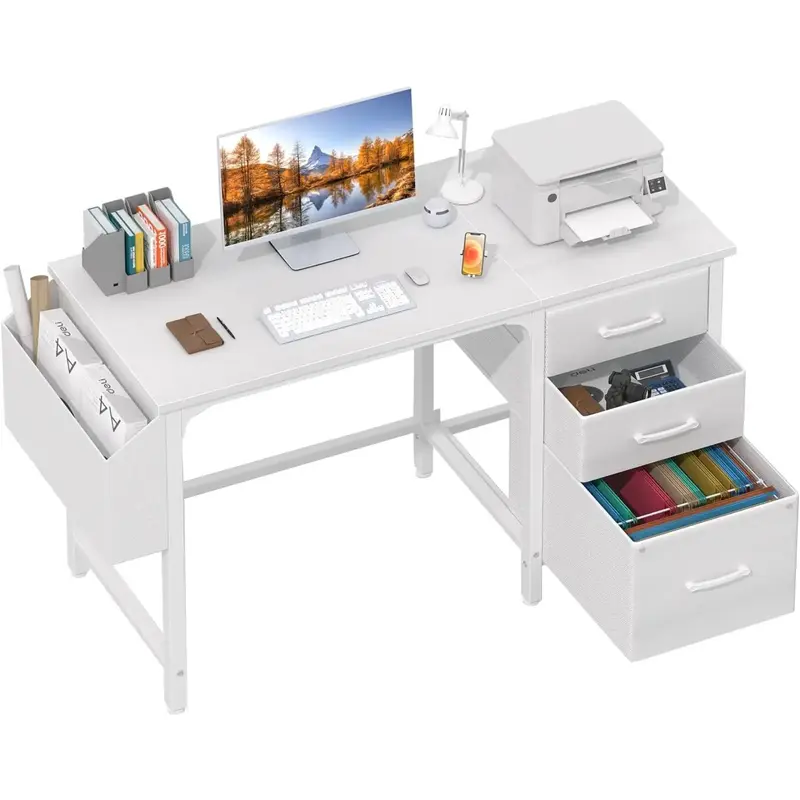 Lufeiya Computer Desk with File Drawers Cabinet, 47 Inch Home Office Desks with Fabric Filing Cabinet for Small Space, Modern...