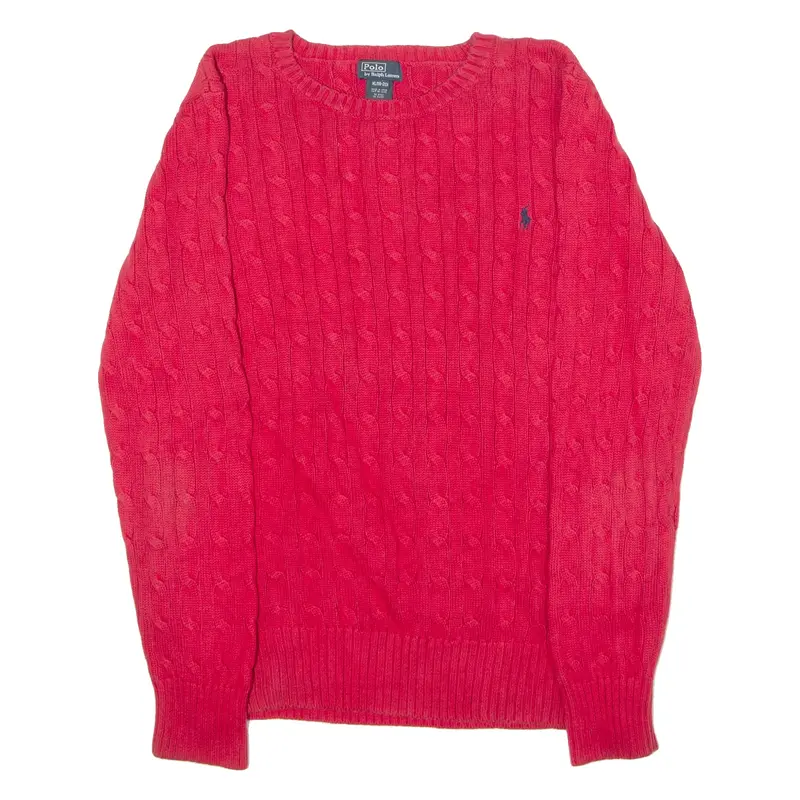 POLO RALPH LAUREN Womens Jumper Red Crew Neck 90s Cable Knit XL