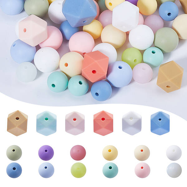 132Pcs 18 Styles Silicone Focal Beads