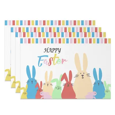 Aperturee Cute Colorful Bunny Happy Easter Set Of 4 Placemats, 14x12 Inch, 15.8 USD, NYJY00417-S, placemats