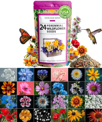 Home Grown Wildflower Seeds Bulk Seeds Mix 3oz (Pure Seeds - No Filler) Attracting Bees, Birds & Butterflies 24 Varieties for...