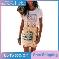 Hixiaohe Summer A Line Floral Wrap Short Skirt Tie Side High Waist  Beach Womens Vacation Boho Mini Skirt