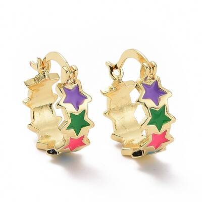 Colorful Enamel Star Wrap Hoop Earrings