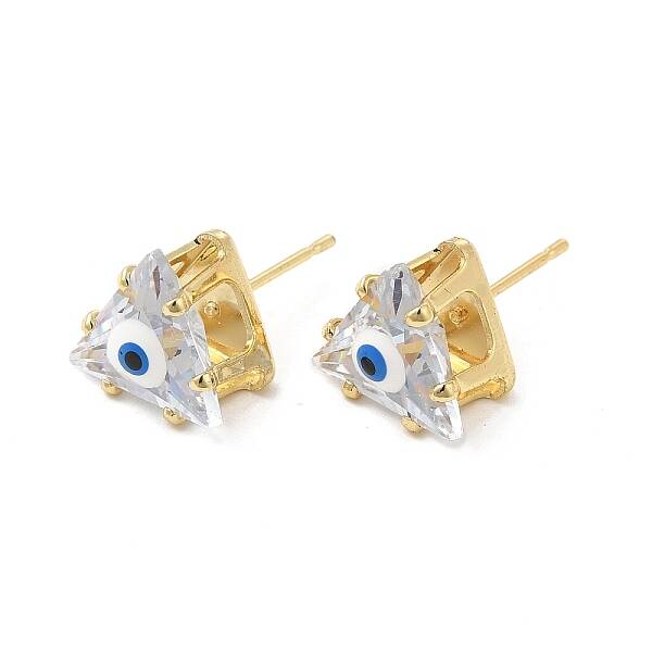Triangle Glass with Enamel Evil Eye Stud Earrings