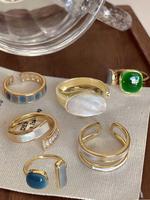 Women's Boho Style Artificial Gemstone Decor Cuff Rings, Gifts for Her, Elegant Open Rings for Women & Girls, Fashionable Jew...