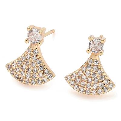 Rack Plating Fan Brass Clear Cubic Zirconia Stud Earrings