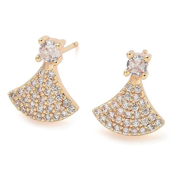 Rack Plating Fan Brass Clear Cubic Zirconia Stud Earrings