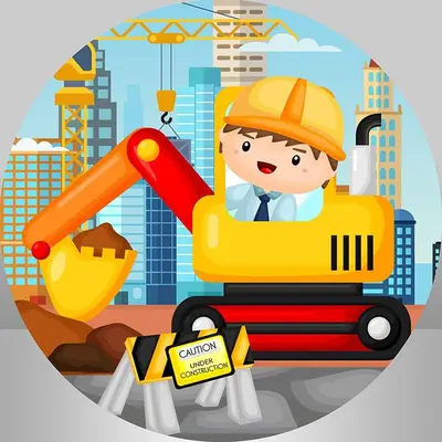 Aperturee Round Construction And House Happy Birthday Backdrop | Circle Party Backdrop | Custom Round Birthday Backdrop | Rou...