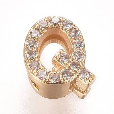 Golden Plated Brass Micro Pave Cubic Zirconia Slide Charms