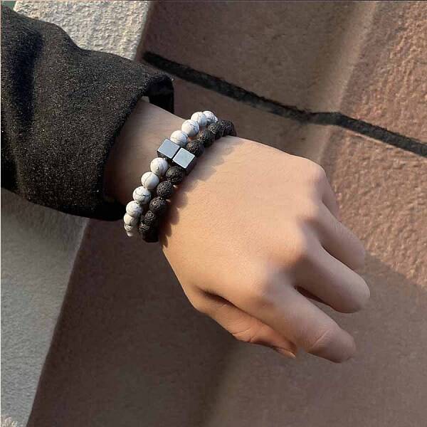 Fashion Retro Black Matte Bracelet Set with Zircon Crown