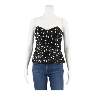 APART Strapless Sequins Top Black V-Neck Sleeveless Womens UK 10