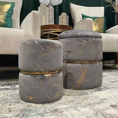 Furnimart Round Velvet Storage Ottoman,vanity Stool Chair,Upholstered Foot Rest Stool with Gold Plating Band for Living Room ...
