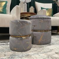 Furnimart Round Velvet Storage Ottoman,vanity Stool Chair,Upholstered Foot Rest Stool with Gold Plating Band for Living Room ...