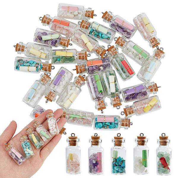 24Pcs Wishing Bottle Glass Bottle Pendants