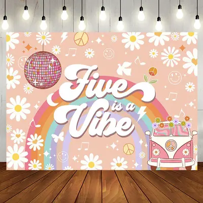 Five Is Vibe Groovy Daisy Car 5th Birthday Backdrop - Aperturee