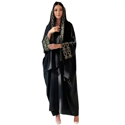 2-piece set TikTok Black Abaya - Versatile Casual Outfit for Social Media Use with Scarf elegant design