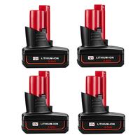 4 PCS 6.5Ah 12V Battery Compatible for Milwaukee M12 Battery 48-11-2401 48-11-2412 48-11-2411 48-11-2420 48-11-2410 12Volt Co...