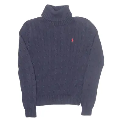 POLO SPORT RALPH LAUREN Womens Jumper Blue Roll Neck Cable Knit S