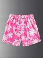 Men's Random Palm Tree Print Boxer Brief Swim Shorts, Regular Fit Casual Comfy Breathable Swim Shorts for Summer, Men's Swimm...