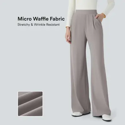 Halara Flex High Waisted Body Sculpt Waist-Slimming Side Pocket Wide Leg Micro Waffle Work Pants #TikTokShopBacktoSchool