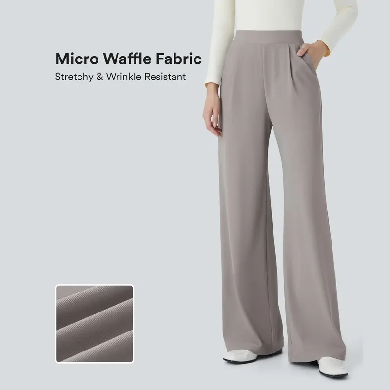 Halara Flex High Waisted Body Sculpt Waist-Slimming Side Pocket Wide Leg Micro Waffle Work Pants #TikTokShopBacktoSchool