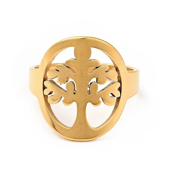 Ion Plating(IP) 201 Stainless Steel Tree of Life Finger Ring for Women