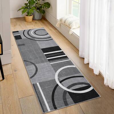 Garvee Modern Grey 2x8 Washable Runner Rug with Non-Slip Backing and Low Pile Soft Fabric, Durable Non-Shedding Material, Gre...