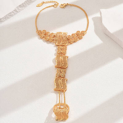 Vintage Brass Hollow Link Ring Bracelets for Women