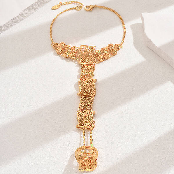 Vintage Brass Hollow Link Ring Bracelets for Women