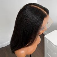 [1pc Yaki Kinky Wig] 1pc Elegant Natural Black 30-Inch Long Yaki Kinky Straight Wig | 180% Density, Deep Lace Front, High-Tem...