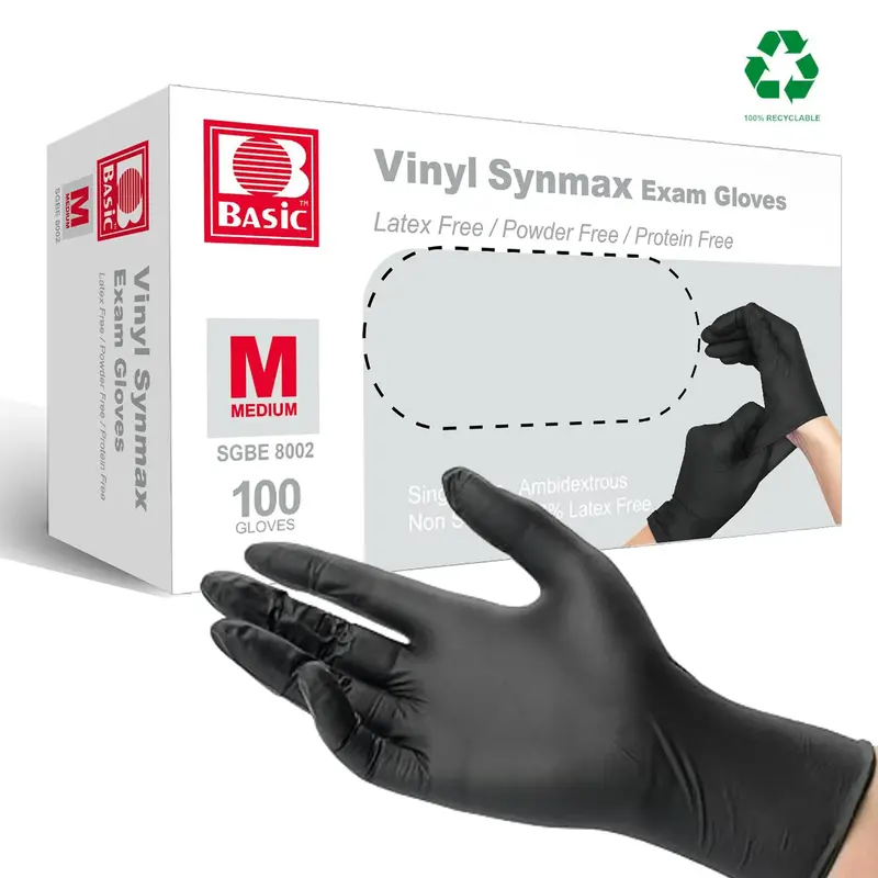 Synmax Vinyl Black Disposable Gloves Powder-Free Latex-Free Clean and Waterproof Wear Resistant Cleaning Box Hand Nitrile M...