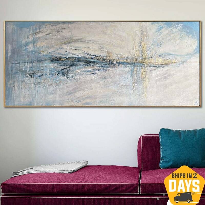 Extra Large Abstract Original Paintings On Canvas In Blue And Beige Wall Art Modern Textured Fine Art | PECULIARITY 29.92&quo...
