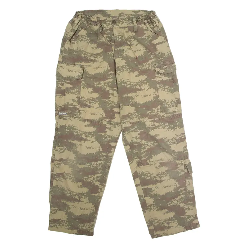 SOLDIER SALUTE Camouflage Cargo Boys Canvas Trousers Beige Straight W28 L29