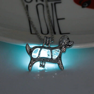 Alloy Dog Cage Pendant Necklace with Synthetic Luminaries Stone