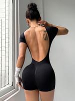 Women's Solid Color Open Bust Sports Romper, Casual Comfy Breathable Sleeveless Bodycon Romper for Yoga Gym Workout, Ladies S...