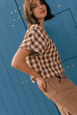 LILY top in Mocha Gingham | Size: XL