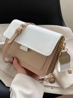 Women's Elegant Bags, Casual Colorblock Flap Square Bag, Trendy Minimalist Purse Crossbody Bag for Women, Chic All-match Leat...
